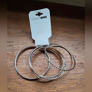 Fashion Nova Silver Bangle Bracelet Set